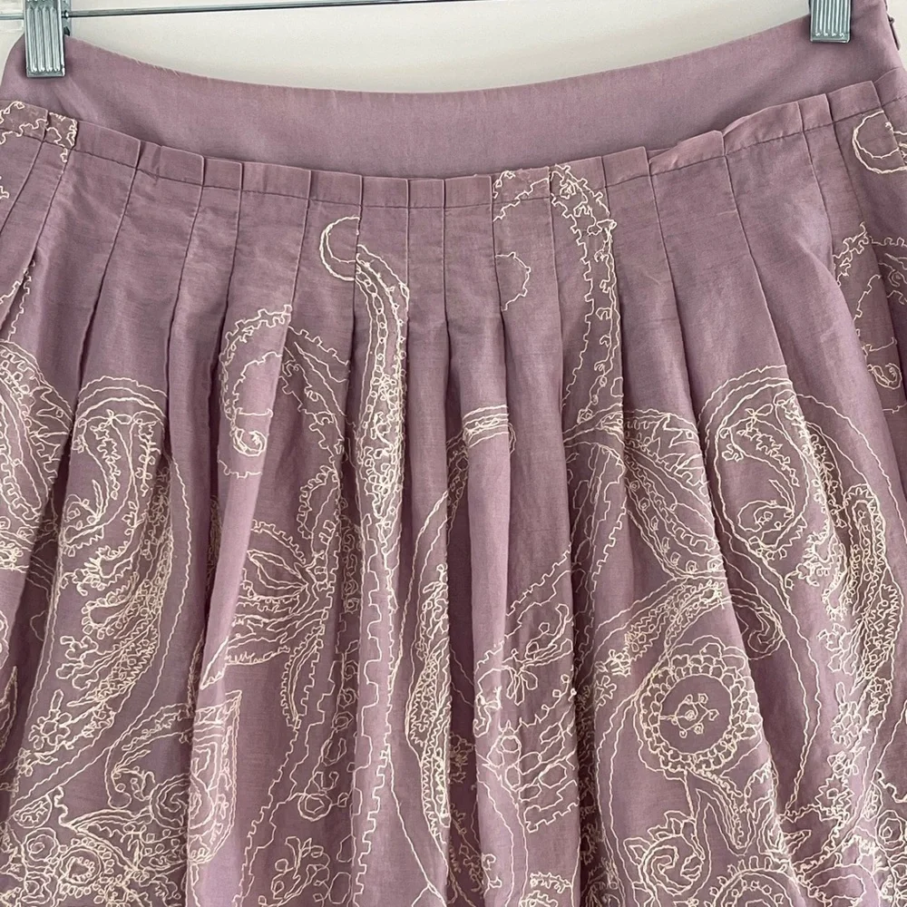 Talbots Lavender Paisley Embroidered Pleated Cotton Lined Full Skirt Size 8P